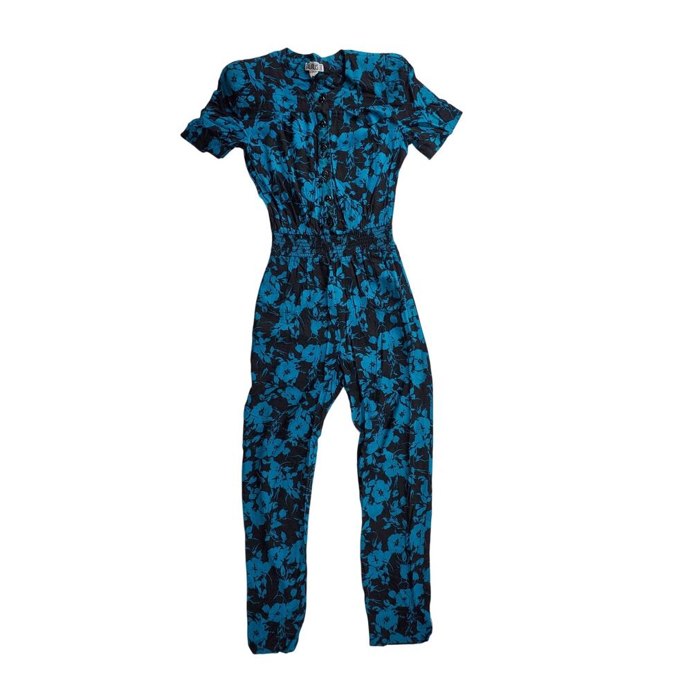 Vintage Taurus II Green Marble Print Button Up Jumpsuit Short Sleeve Sz 4